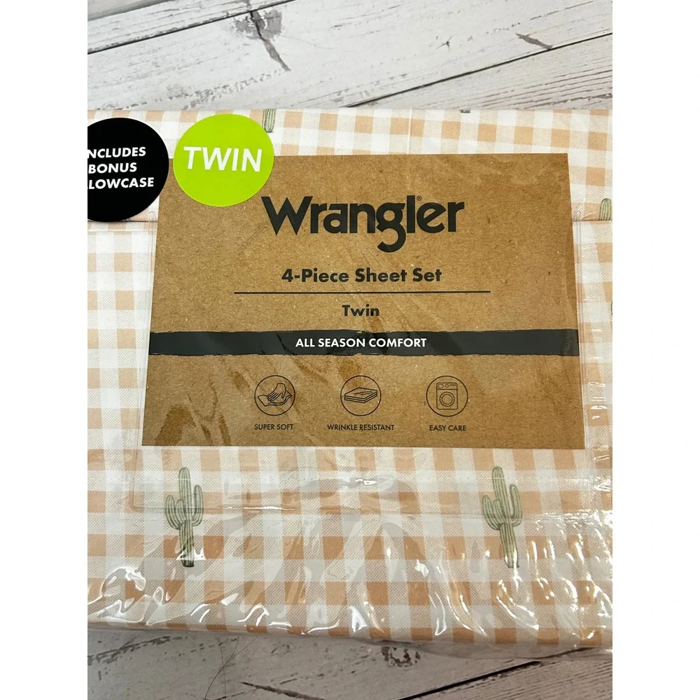 Wrangler Twin Sheet Set 4-Piece Cactus Gingham Pink
